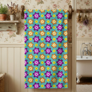 Toalla de baño de flores retro coloridas lindas