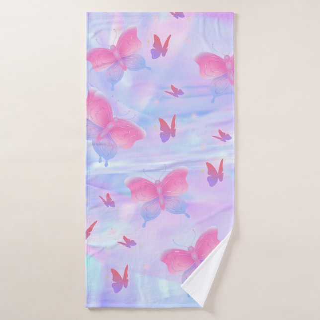 Toalla de baño de mariposa de gradiente rosa y mor (Toalla de baño)