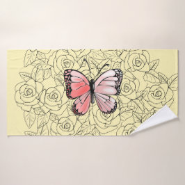 Toalla de baño de mariposa rosa con Rosas elegir c