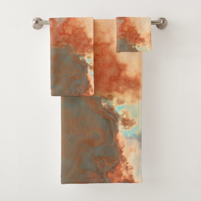 Toalla de baño de mármol turquesa y rojizo (In situ)