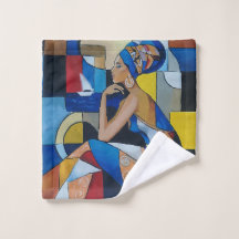 Toalla de baño de mujer africana cubista | Geométr