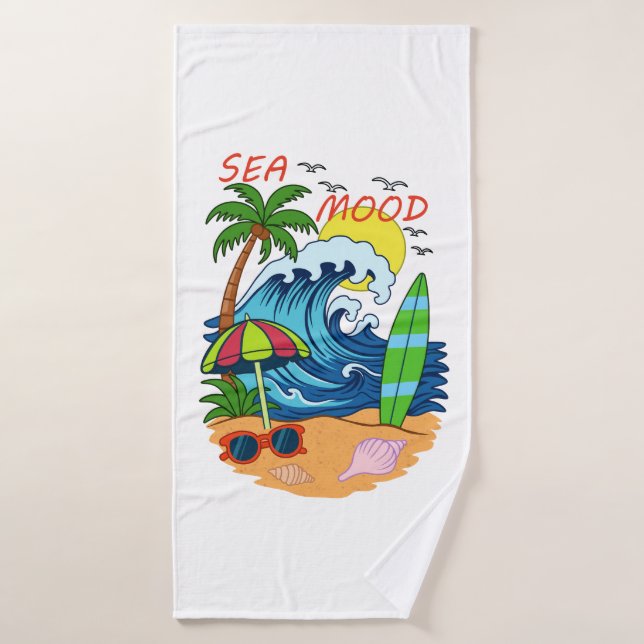 Toalla de baño de ola y palmera (Toalla de baño)