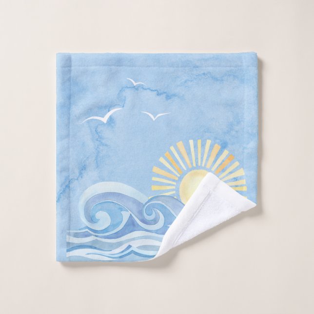 Toalla De Baño De Ondas De Sol De Mar Azul (Toallita)