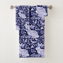 Toalla de baño de pájaro de conejo azul y blanco S