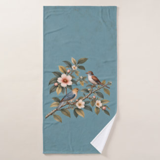 Toalla de baño de pájaros y flores de jardín vinta