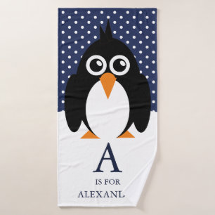 Toalla de baño de pingüino con nombre de niño pequ
