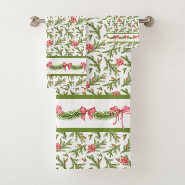 Toalla De Baño De Pino, Pineconas Y Poinsettias (In situ)
