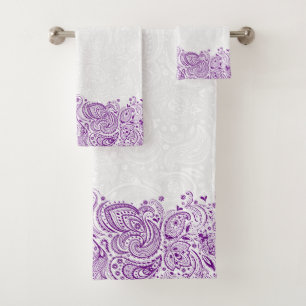 Toalla de baño de rayas de paisley vintage púrpura