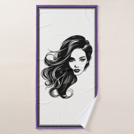 Toalla de baño de retrato de mujer blanca y negra