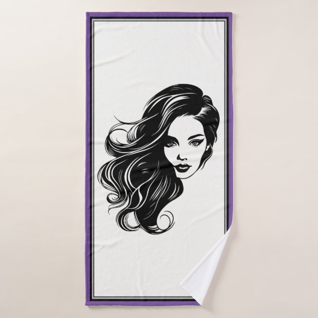 Toalla de baño de retrato de mujer blanca y negra (Toalla de baño)