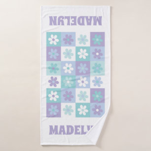 Toalla de baño de tablero de ajedrez color morado 