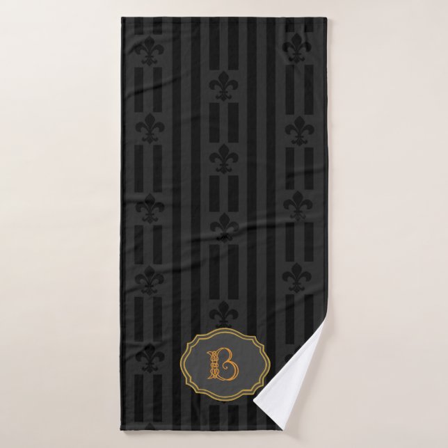Toalla de baño de terciopelo negro Fleur de Lis (Toalla de baño)