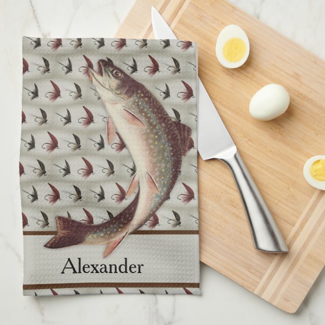 Toalla de baño de trucha arco iris de moscas de co (Doblado Cuarto)