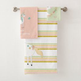 Toalla de baño del unicornio del purpurina fijada