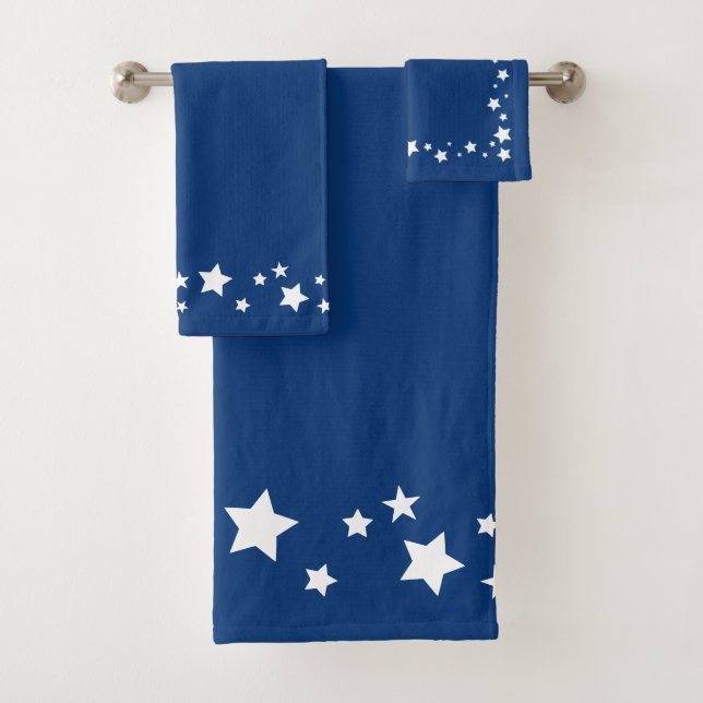Toalla de baño elegante, azul con estrellas (In situ)