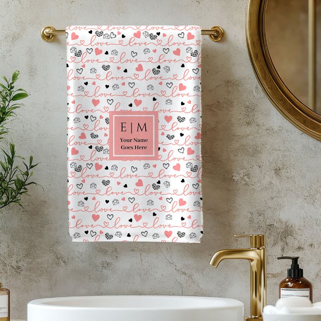 Toalla de baño elegante de San Valentín con texto  (Stylish Valentine Bath Towel Love Text Lettering)