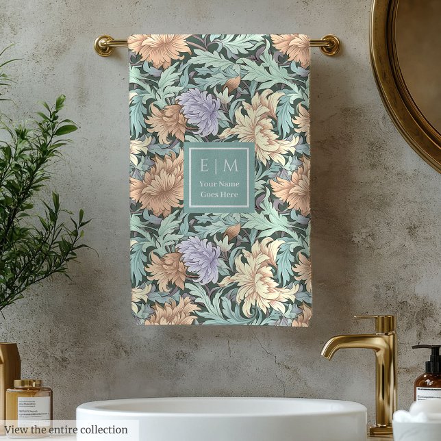 Toalla de baño estilo Morris floral artística (Artistic Floral Morris Style Bath Towel)