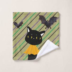 Toalla de baño fija Halloween, gato negro