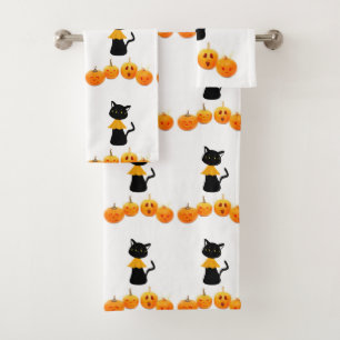 Toalla de baño fija Halloween, gato negro