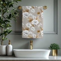Toalla de baño floral blanca y taupe marrón claro
