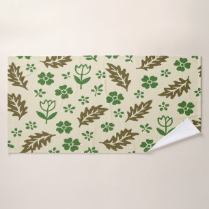 Toalla de baño floral crema y verde