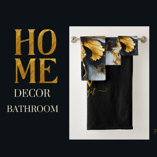 toalla de baño floral de mármol de moda negra y do