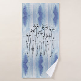 Toalla de baño (gatos dibujados a mano)