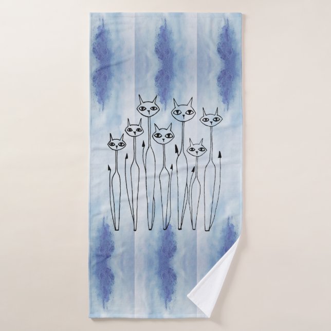 Toalla de baño (gatos dibujados a mano) (Toalla de baño)