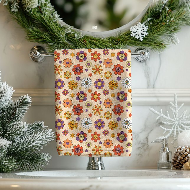 Toalla de baño Groovy 70s Boho Eclectic Vibe Pop (Groovy Bath Towel 70s Boho Eclectic Vibe Pop)