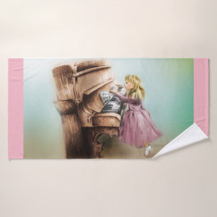 Toalla de baño ilustrada colorida - Chica de piano