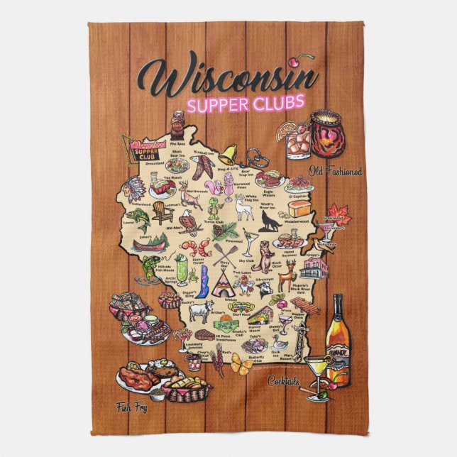 Toalla de baño - Mapa del club de cena de Wisconsi (Vertical)