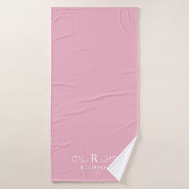Toalla de baño monograma rosa rústica (Toalla de baño)