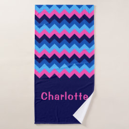 Toalla de baño monogramo de chevron rosa azul Guay