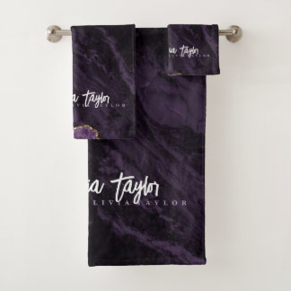 Toalla de baño Moody Purple Gold Marble