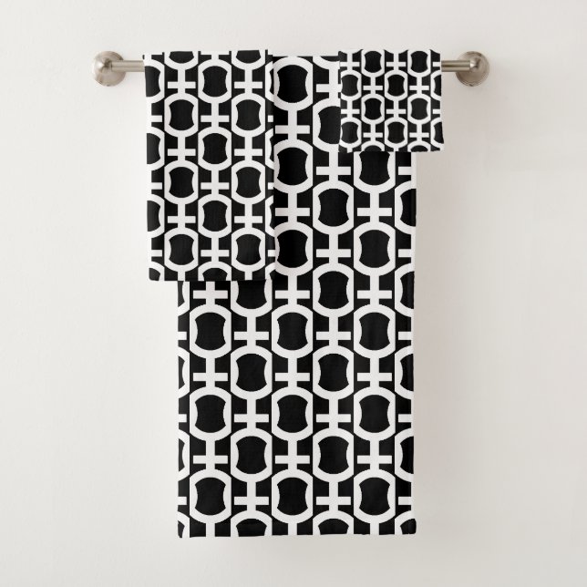Toalla de baño negra con círculos abstractos blanc (In situ)