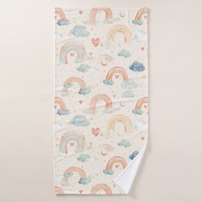 Toalla de baño para bebé de arcoíris pastel al acu (Toalla de baño)