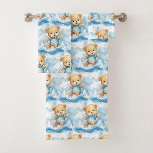 Toalla de baño para niño   Osos de peluche azules 