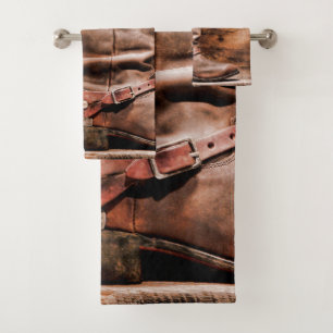 Toalla de baño Set Cowboy Boots Barn Wood Rustic C