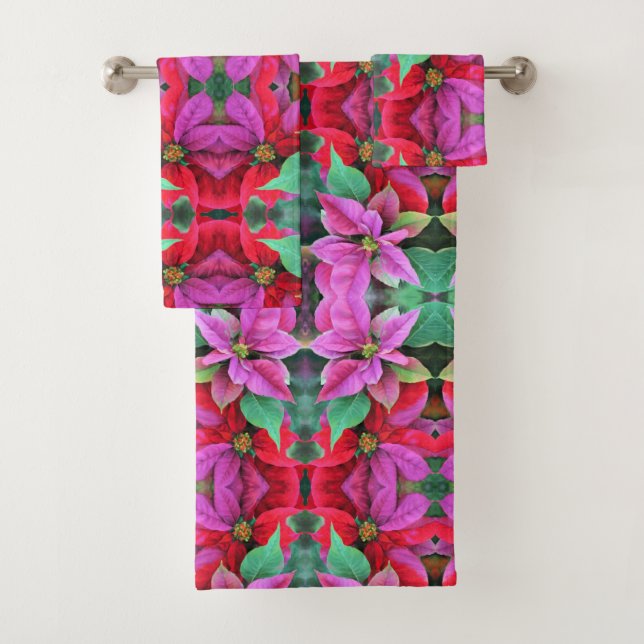 Toalla de baño Set de Poinsettias Rojas y Rosa (In situ)