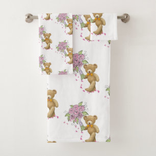 Toalla De Baño Set De Teddy Bear Floral Rosa