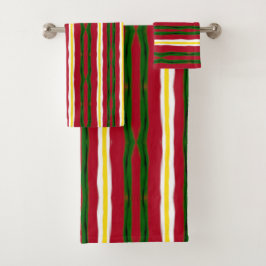 Toalla de baño Set Red, Green, Yellow Stripes