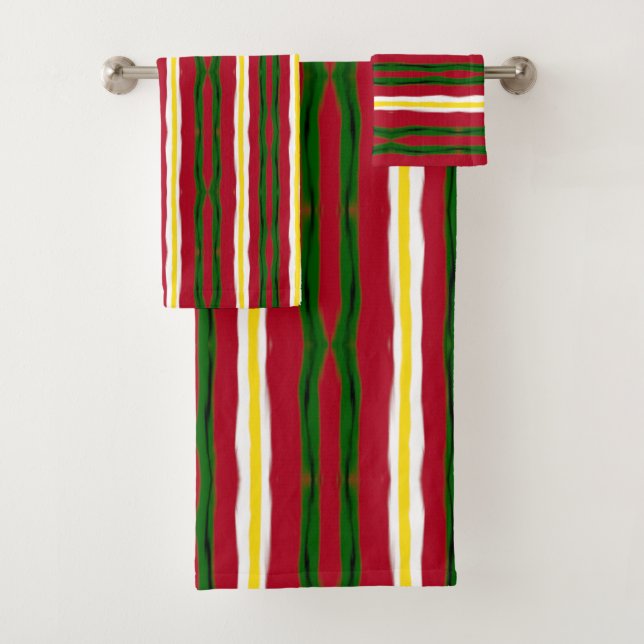 Toalla de baño Set Red, Green, Yellow Stripes (In situ)