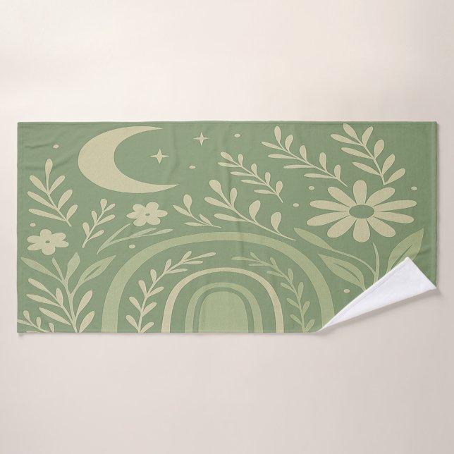 Toalla de baño verde salvia boho (Toalla de baño)