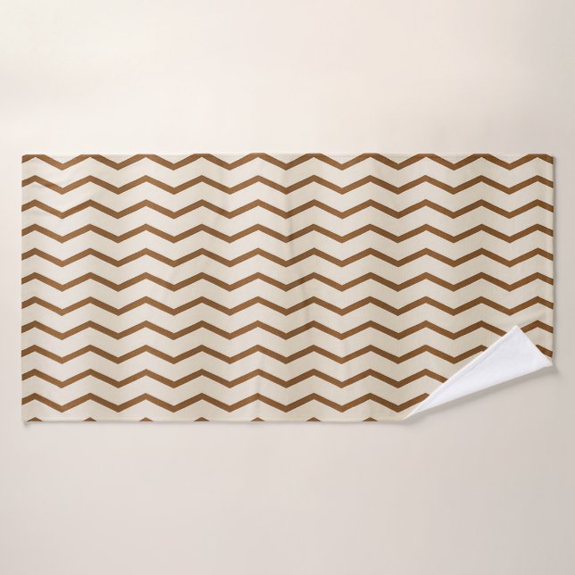 Toalla de baño Zigzag beige y marrón (Toalla de baño)