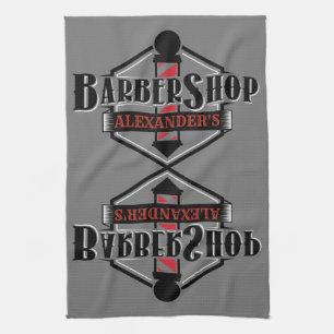 Toalla de bar con logotipo de Barbershop rojo y ne