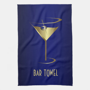 Toalla de bar Cristal Martini azul y dorado