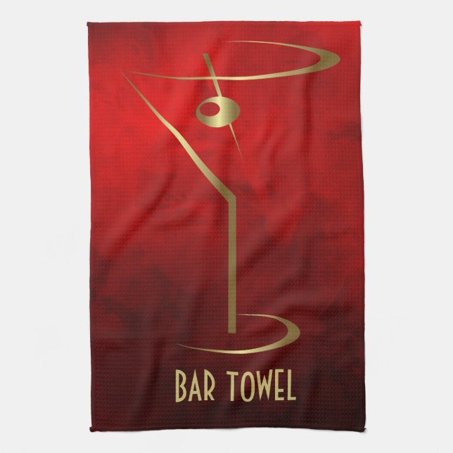 Toalla de bar Gunge Red and Gold Martini Glass (Vertical)