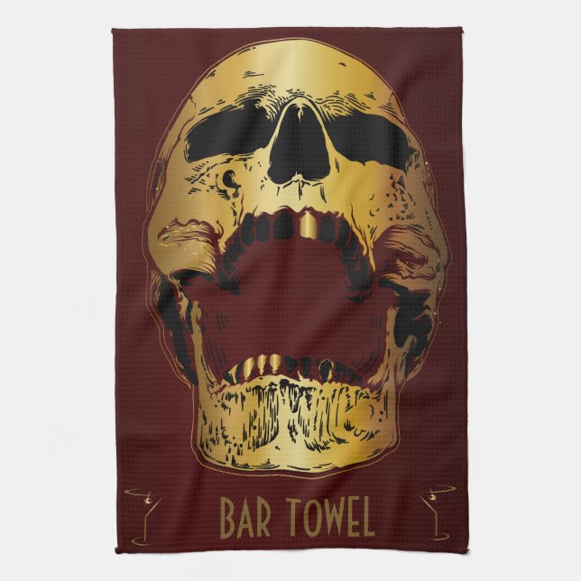 Toalla de bar Martini Glass Gold Skull (Vertical)