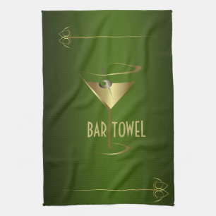 Toalla de bar Vidrio de cócteles verde y dorado