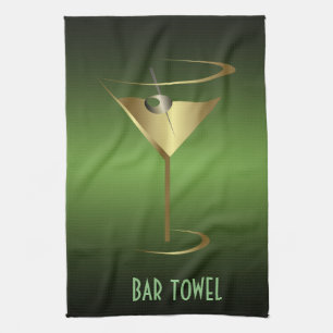 Toalla de bar Vidrio de cócteles verde y dorado